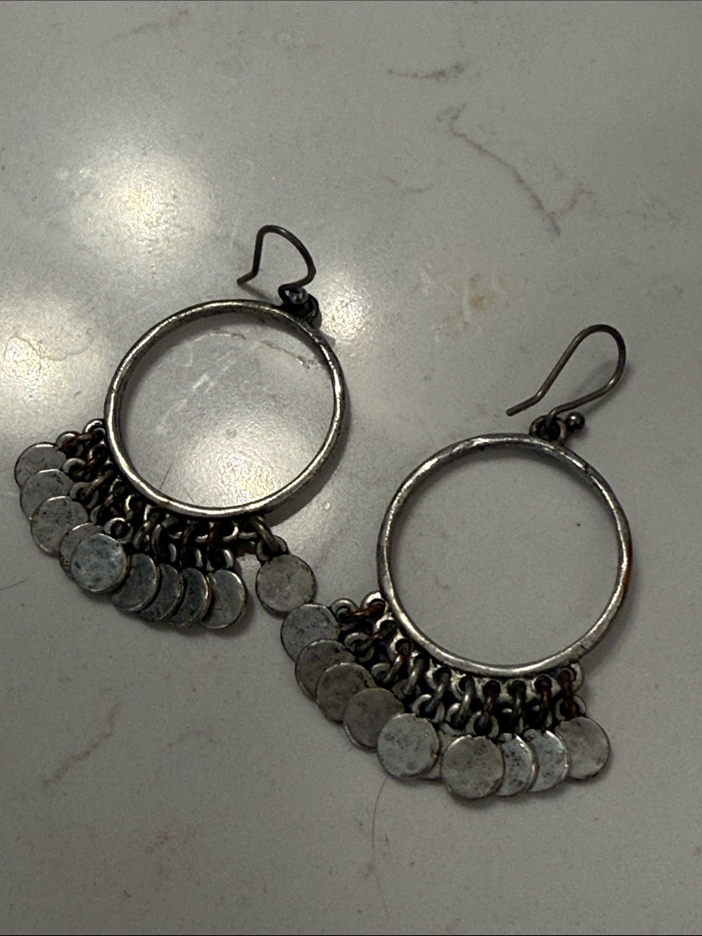Silver-Tone Hoop Coin Dangle Earrings